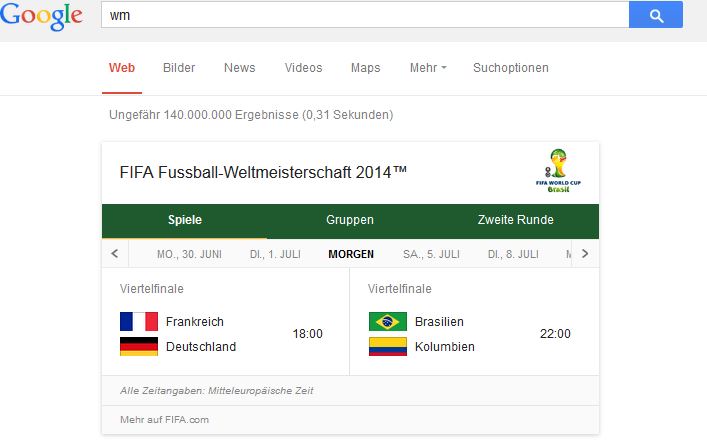 WM Suche bei Google
